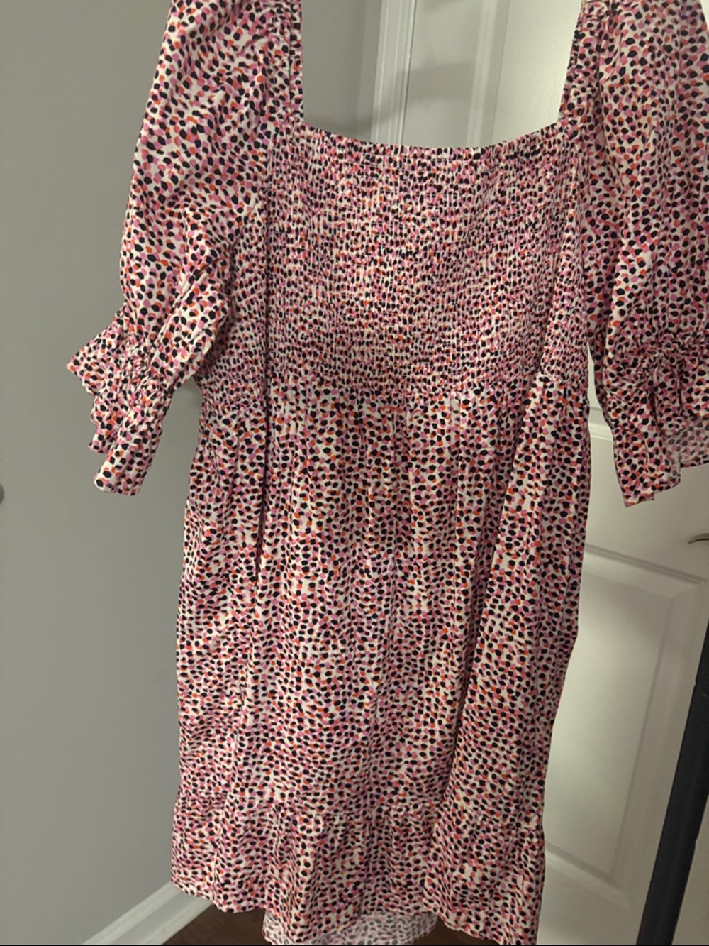 Pink Multicolor Smocked Square-Neck Mini Dress